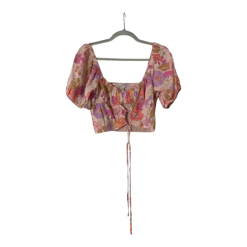 American Eagle Smocked Crop Top Pink Floral Size Medium - Picture 6 of 7